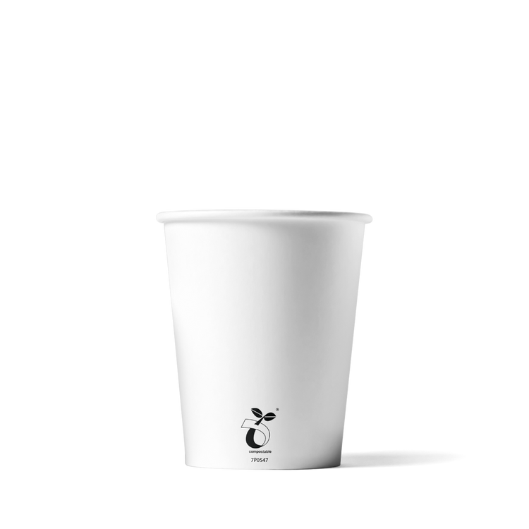 Biologisch afbreekbare Koffiebekers Wit 180cc/7.5oz Voorkant